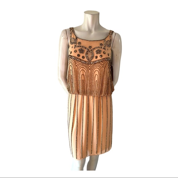 JS Collections Dresses & Skirts - JS Collections Peach Dress with Pewter Beading 8